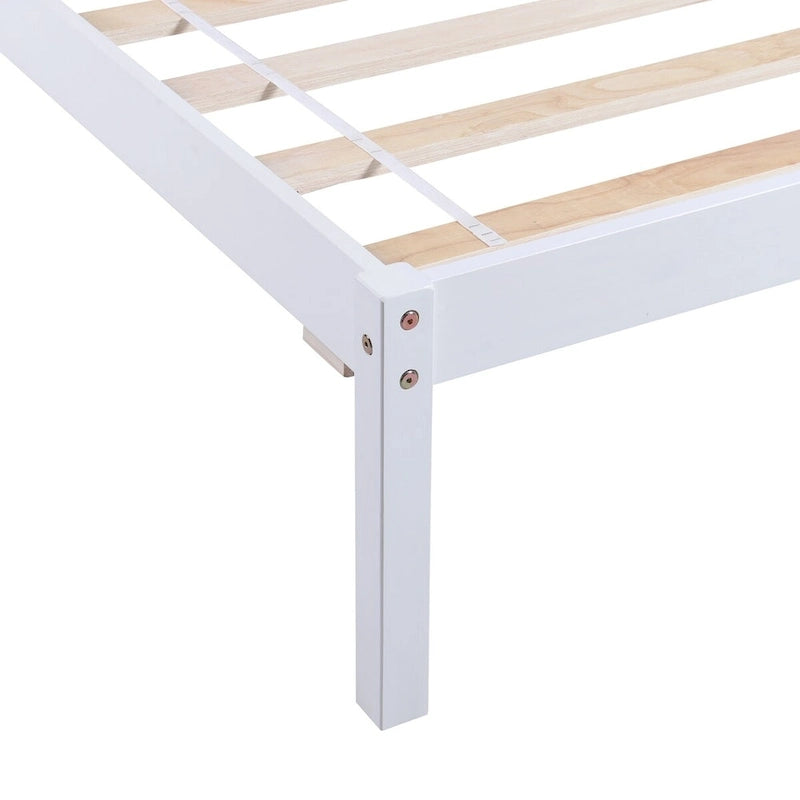 Cama plataforma individual blanca/gris con cabecero