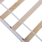Cama plataforma individual blanca/gris con cabecero