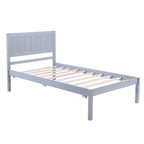 Cama plataforma individual blanca/gris con cabecero