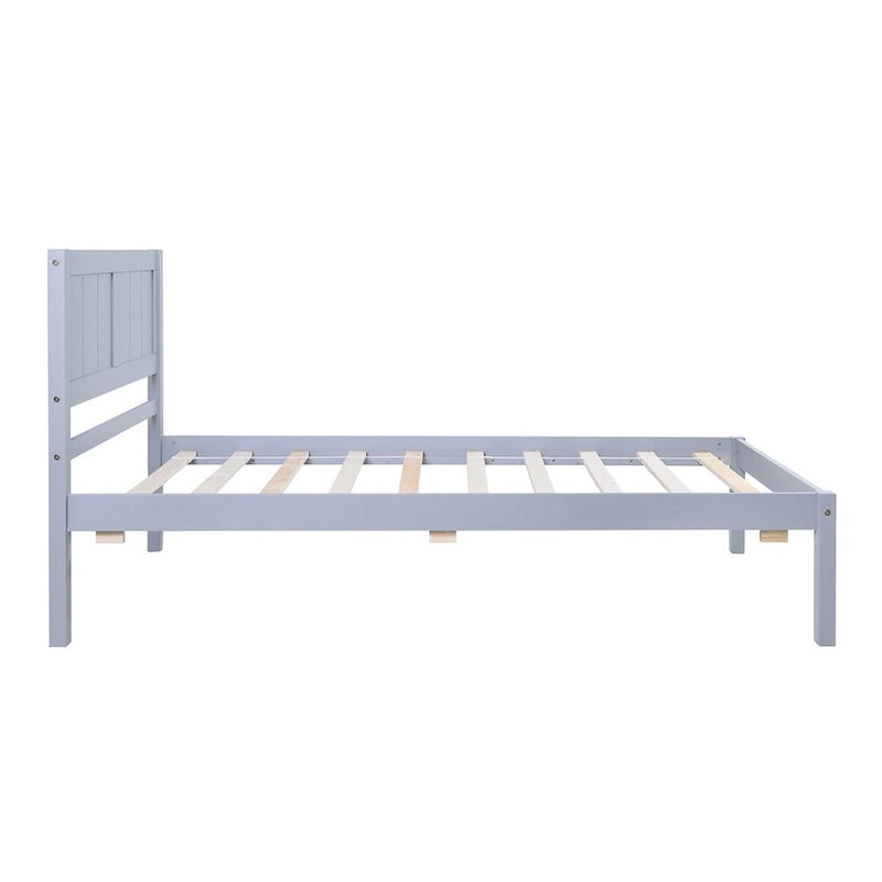 Cama plataforma individual blanca/gris con cabecero