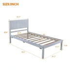 Cama plataforma individual blanca/gris con cabecero
