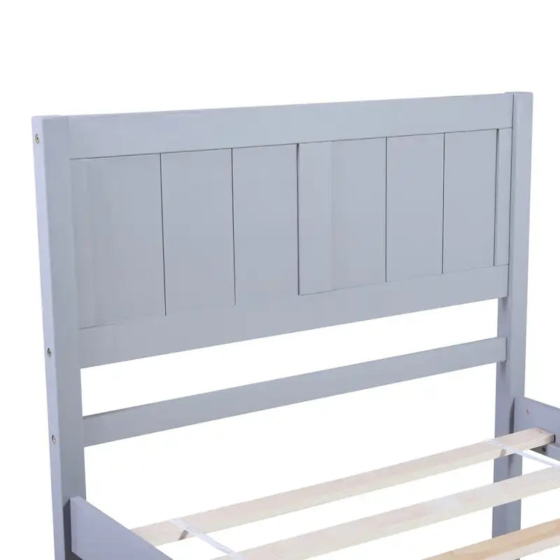 Cama plataforma individual blanca/gris con cabecero