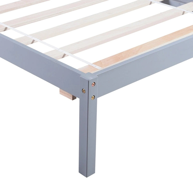 Cama plataforma individual blanca/gris con cabecero