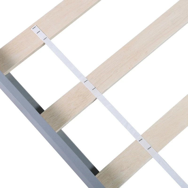 Cama plataforma individual blanca/gris con cabecero