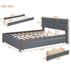Cama Queen de plataforma de lino beige/gris con cama nido y 2 cajones, montaje para 2 personas