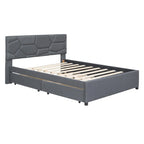 Cama Queen de plataforma de lino beige/gris con cama nido y 2 cajones, montaje para 2 personas