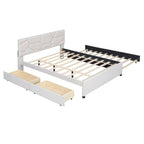 Cama Queen de plataforma de lino beige/gris con cama nido y 2 cajones, montaje para 2 personas