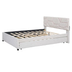 Cama Queen de plataforma de lino beige/gris con cama nido y 2 cajones, montaje para 2 personas