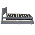 Cama Queen de plataforma de lino beige/gris con cama nido y 2 cajones, montaje para 2 personas
