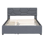 Cama Queen de plataforma de lino beige/gris con cama nido y 2 cajones, montaje para 2 personas