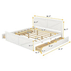Cama Plataforma de Madera con Cabecero, Tamaño King, 2 Personas, Gris/Blanco, 4 Cajones de Almacenamiento