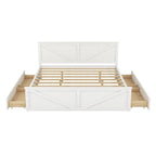 Cama Plataforma de Madera con Cabecero, Tamaño King, 2 Personas, Gris/Blanco, 4 Cajones de Almacenamiento