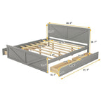 Cama Plataforma de Madera con Cabecero, Tamaño King, 2 Personas, Gris/Blanco, 4 Cajones de Almacenamiento