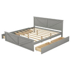 Cama Plataforma de Madera con Cabecero, Tamaño King, 2 Personas, Gris/Blanco, 4 Cajones de Almacenamiento