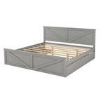 Cama Plataforma de Madera con Cabecero, Tamaño King, 2 Personas, Gris/Blanco, 4 Cajones de Almacenamiento