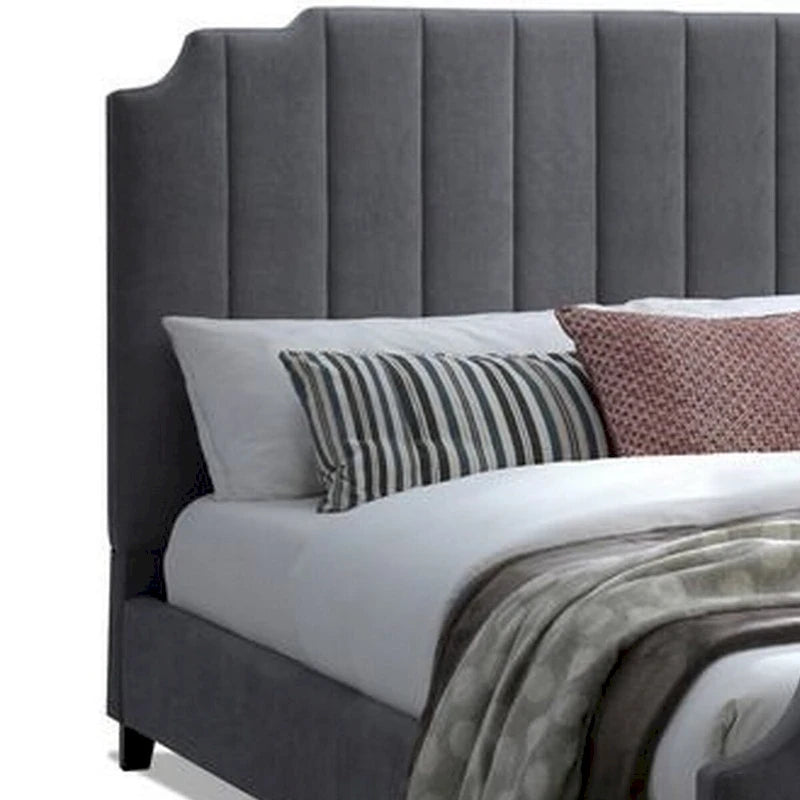 Cama King Size de Chenilla Gris, con Capitón de Canales, para 2 Personas