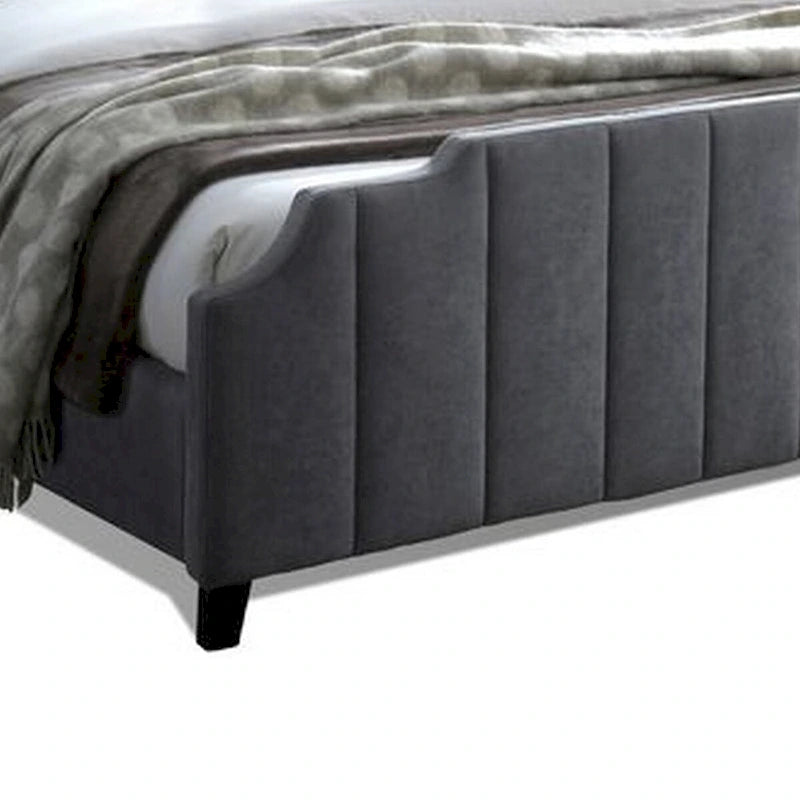 Cama King Size de Chenilla Gris, con Capitón de Canales, para 2 Personas