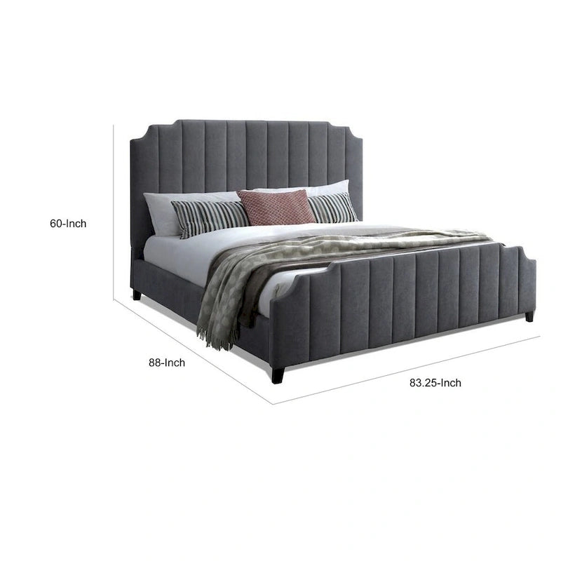 Cama King Size de Chenilla Gris, con Capitón de Canales, para 2 Personas