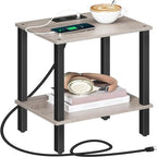 Mesa auxiliar industrial de color greige/marrón rústico y negro con estación de carga – 1 o juego de 2