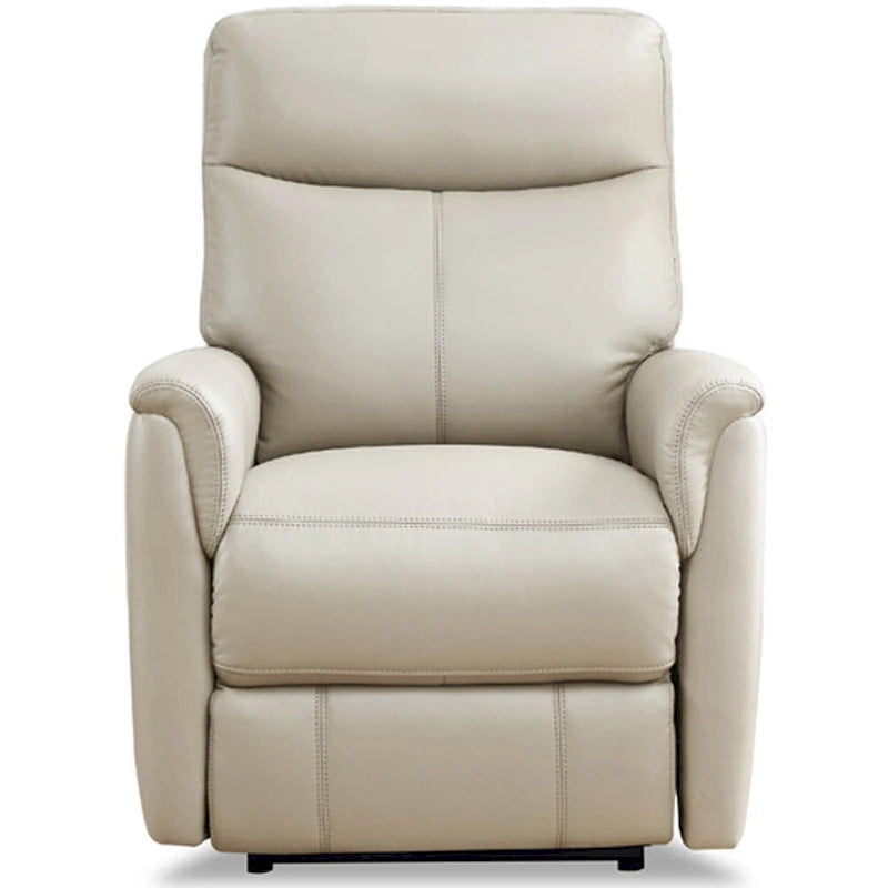 Sillón reclinable de piel de grano superior con reposacabezas eléctrico y gravedad cero – Topo / Azul marino / Blanco vainilla, un asiento