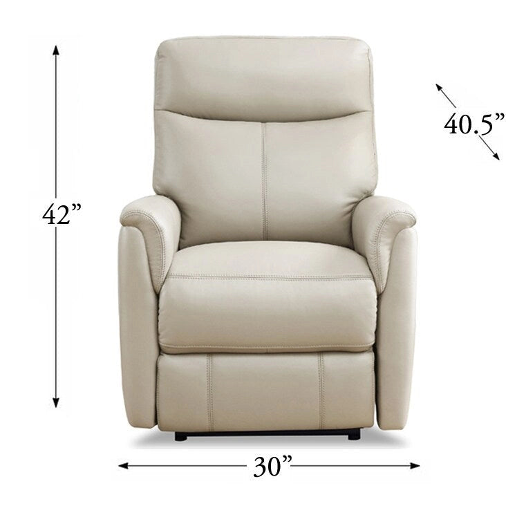 Sillón reclinable de piel de grano superior con reposacabezas eléctrico y gravedad cero – Topo / Azul marino / Blanco vainilla, un asiento