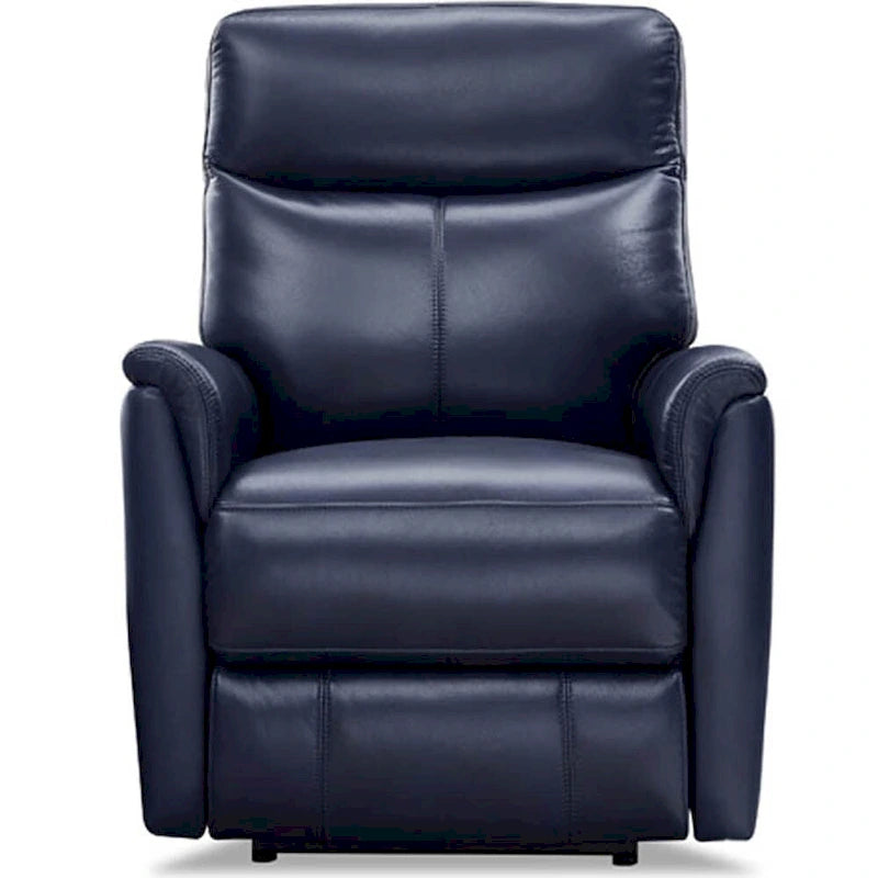 Sillón reclinable de piel de grano superior con reposacabezas eléctrico y gravedad cero – Topo / Azul marino / Blanco vainilla, un asiento
