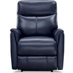 Sillón reclinable de piel de grano superior con reposacabezas eléctrico y gravedad cero – Topo / Azul marino / Blanco vainilla, un asiento