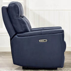 Sillón reclinable de piel de grano superior con reposacabezas eléctrico y gravedad cero – Topo / Azul marino / Blanco vainilla, un asiento