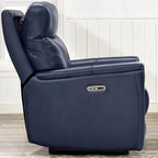 Sillón reclinable de piel de grano superior con reposacabezas eléctrico y gravedad cero – Topo / Azul marino / Blanco vainilla, un asiento