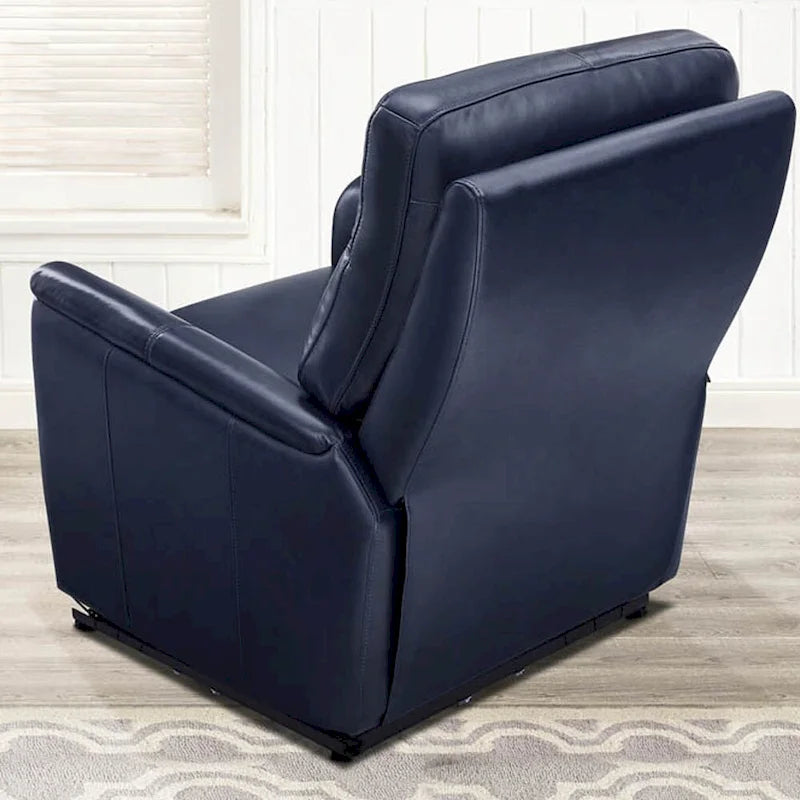 Sillón reclinable de piel de grano superior con reposacabezas eléctrico y gravedad cero – Topo / Azul marino / Blanco vainilla, un asiento