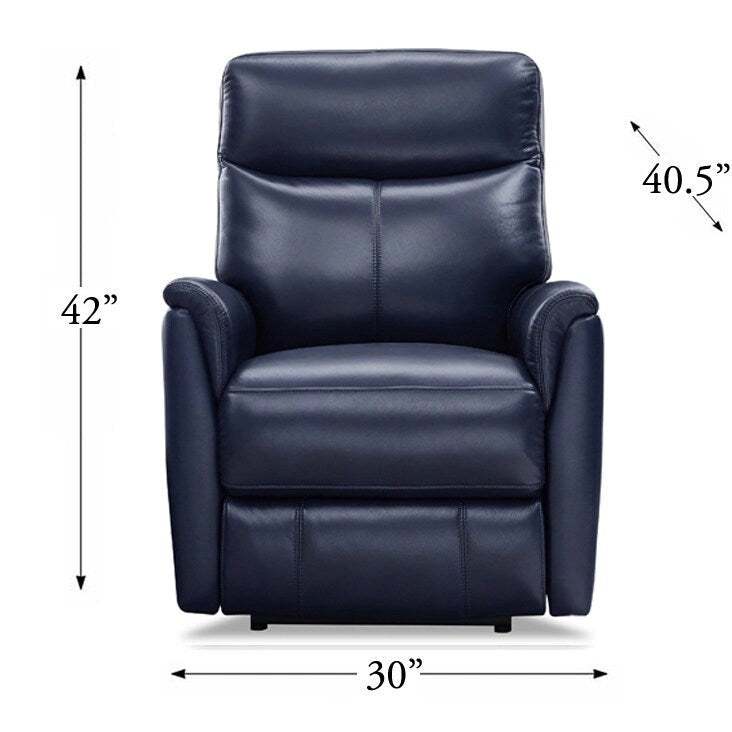 Sillón reclinable de piel de grano superior con reposacabezas eléctrico y gravedad cero – Topo / Azul marino / Blanco vainilla, un asiento