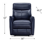 Sillón reclinable de piel de grano superior con reposacabezas eléctrico y gravedad cero – Topo / Azul marino / Blanco vainilla, un asiento