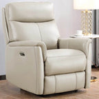 Sillón reclinable de piel de grano superior con reposacabezas eléctrico y gravedad cero – Topo / Azul marino / Blanco vainilla, un asiento