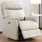 Sillón reclinable de piel de grano superior con reposacabezas eléctrico y gravedad cero – Topo / Azul marino / Blanco vainilla, un asiento