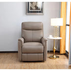 Sillón reclinable de piel de grano superior con reposacabezas eléctrico y gravedad cero – Topo / Azul marino / Blanco vainilla, un asiento