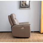 Sillón reclinable de piel de grano superior con reposacabezas eléctrico y gravedad cero – Topo / Azul marino / Blanco vainilla, un asiento