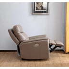Sillón reclinable de piel de grano superior con reposacabezas eléctrico y gravedad cero – Topo / Azul marino / Blanco vainilla, un asiento