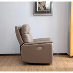 Sillón reclinable de piel de grano superior con reposacabezas eléctrico y gravedad cero – Topo / Azul marino / Blanco vainilla, un asiento
