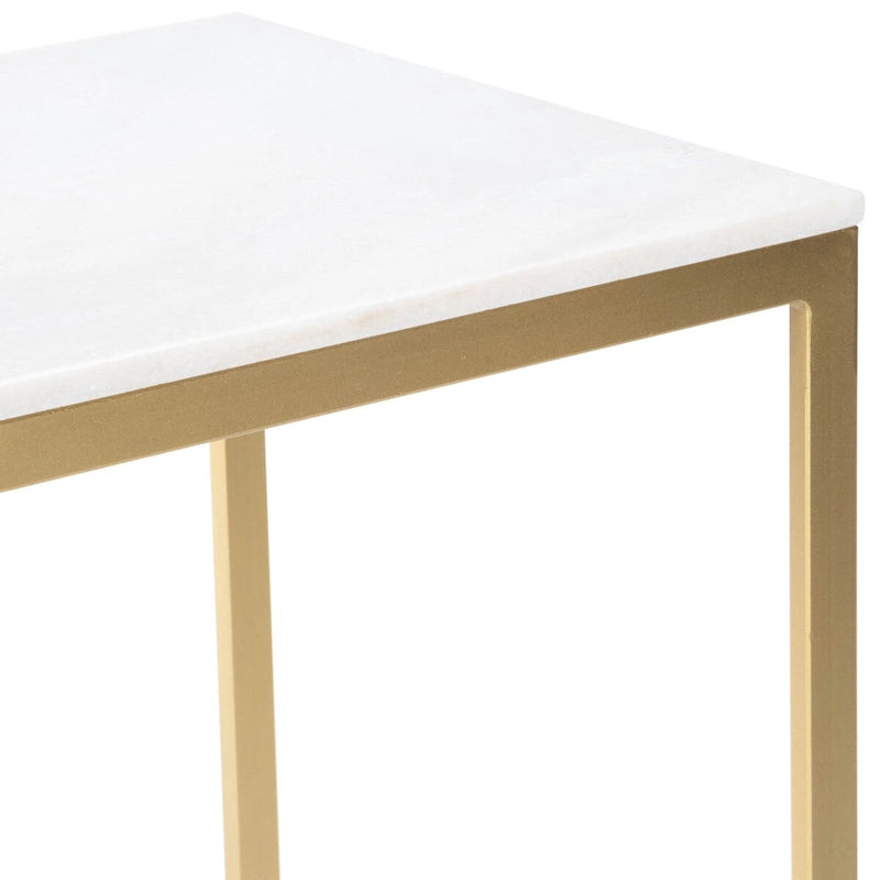 Mesa Auxiliar de Mármol Blanco y Dorado para 1