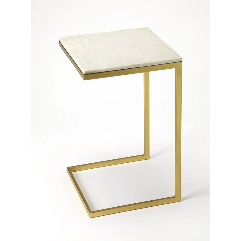 Mesa Auxiliar de Mármol Blanco y Dorado para 1