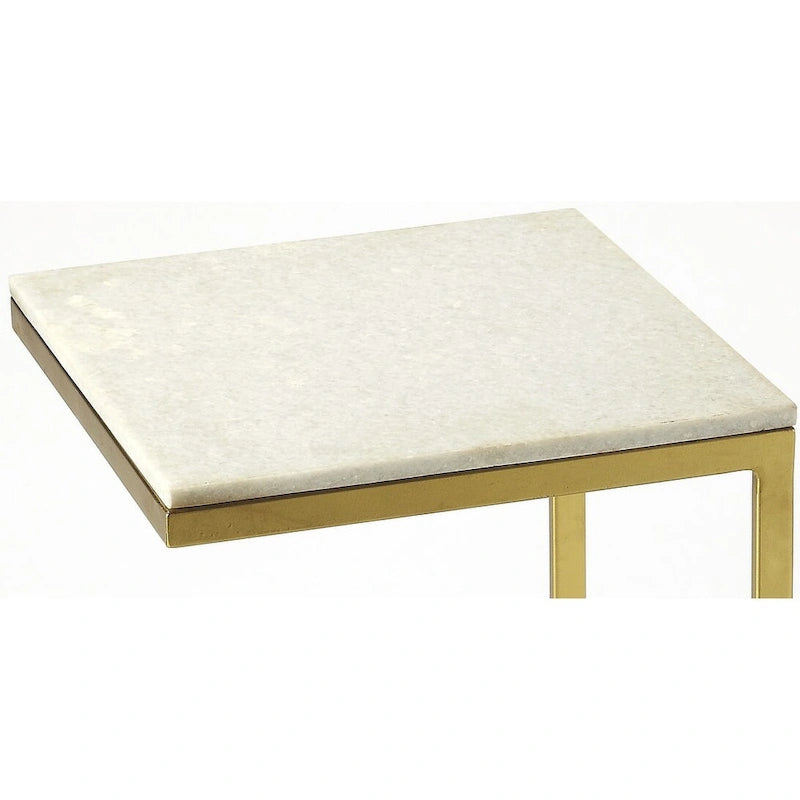 Mesa Auxiliar de Mármol Blanco y Dorado para 1