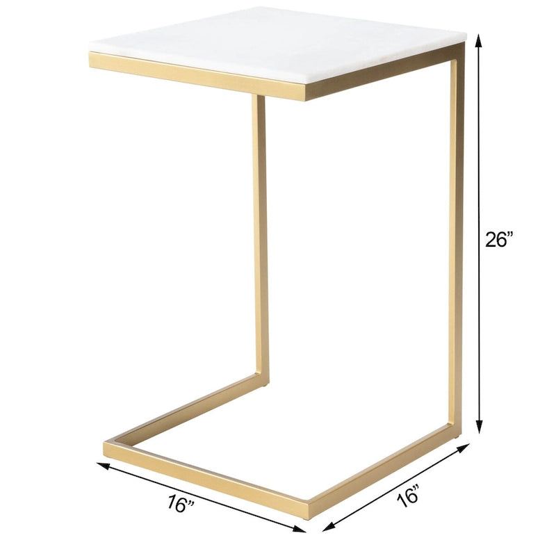 Mesa Auxiliar de Mármol Blanco y Dorado para 1