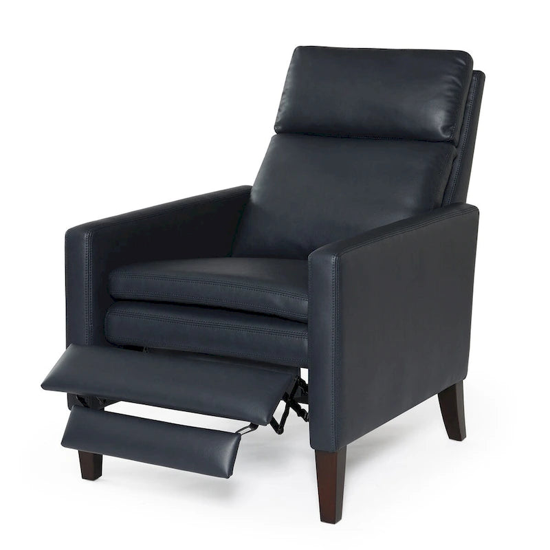 Sillón reclinable de piel sintética marrón pulido/azul noche, 1 plaza