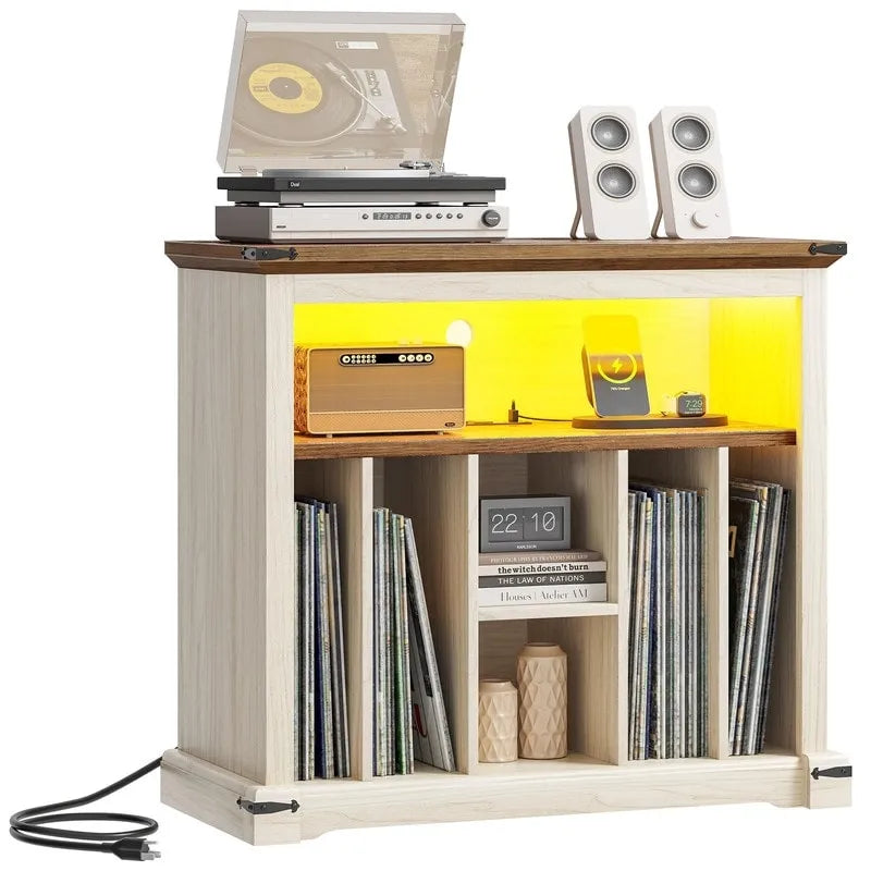 Tocadiscos de MDF de Nogal con LED RGB y Carga – 39.9 cm Prof. × 80 cm An. × 72.9 cm Al.