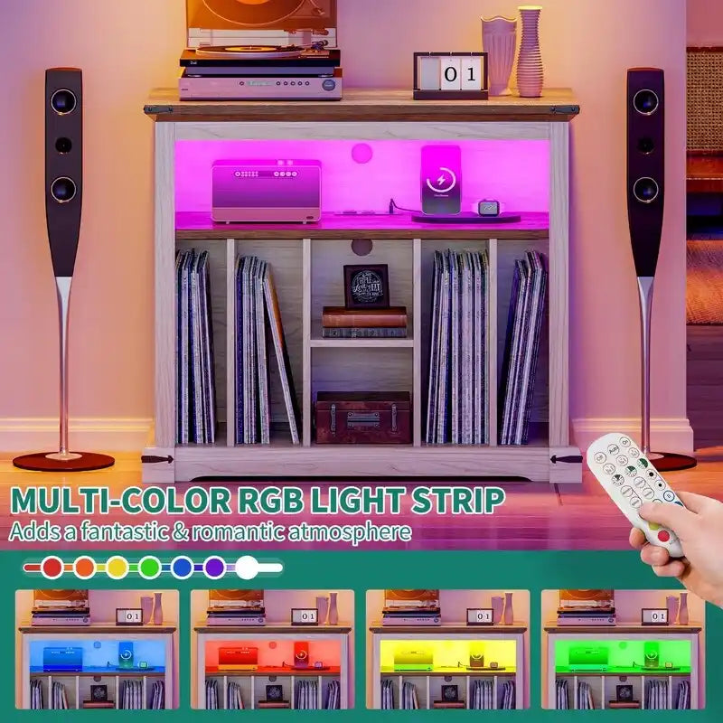 Tocadiscos de MDF de Nogal con LED RGB y Carga – 39.9 cm Prof. × 80 cm An. × 72.9 cm Al.
