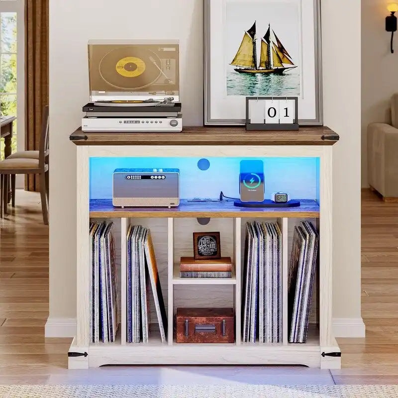 Tocadiscos de MDF de Nogal con LED RGB y Carga – 39.9 cm Prof. × 80 cm An. × 72.9 cm Al.