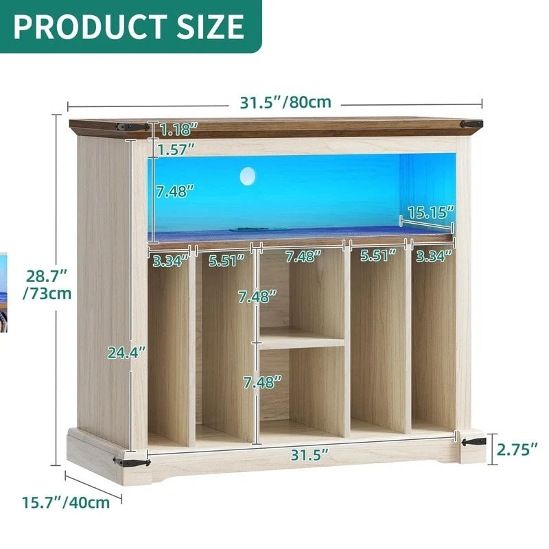 Tocadiscos de MDF de Nogal con LED RGB y Carga – 39.9 cm Prof. × 80 cm An. × 72.9 cm Al.