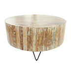 Mesa de centro redonda de madera de mango marrón con patas de horquilla negras – 1 persona