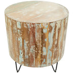 Mesa de centro redonda de madera de mango marrón con patas de horquilla negras – 1 persona