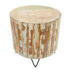 Mesa de centro redonda de madera de mango marrón con patas de horquilla negras – 1 persona